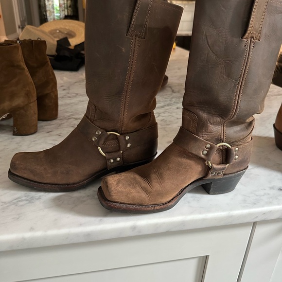 Frye Distressed Leather Cowboy Boots Shoes